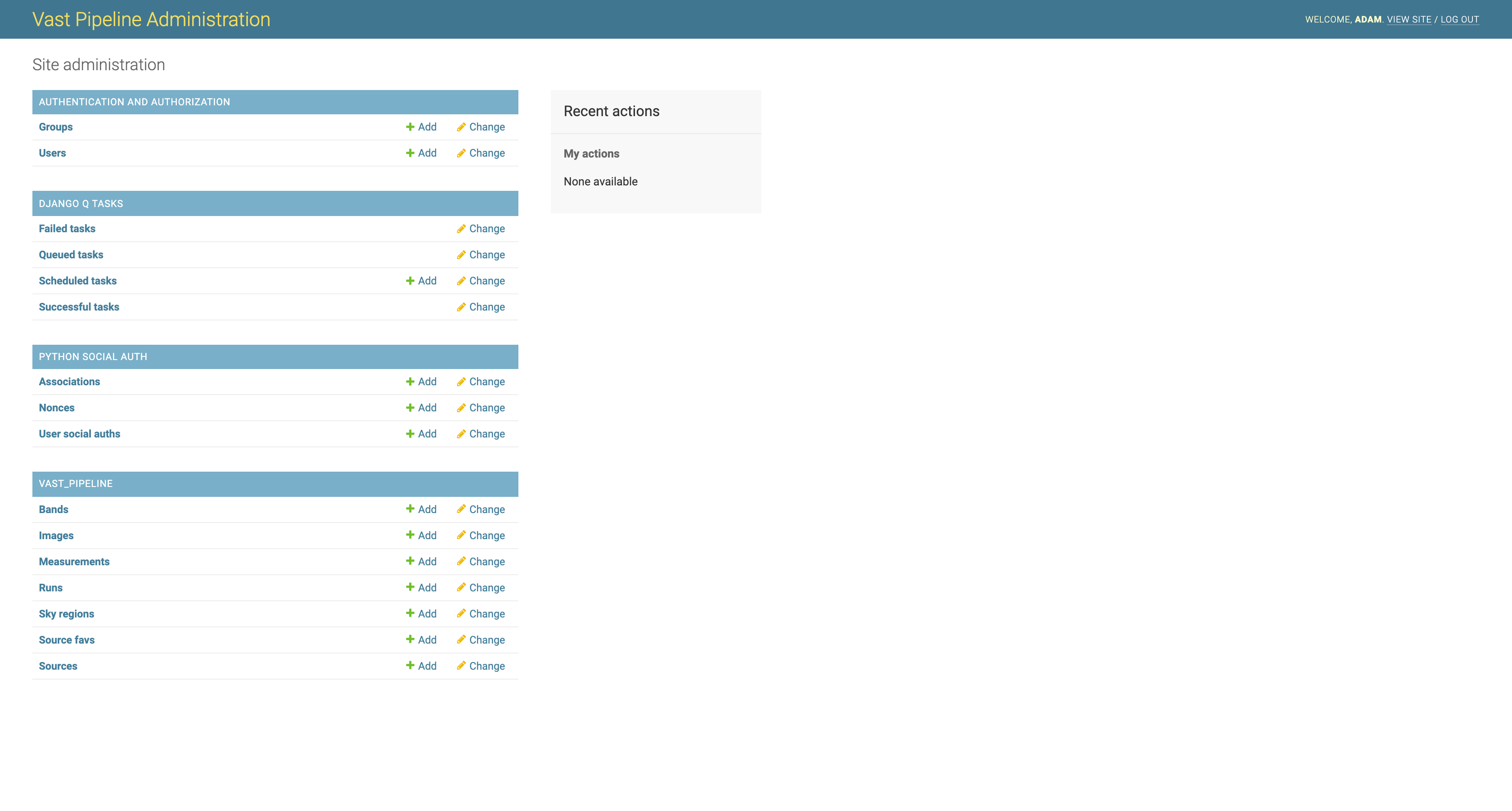 Admin tools homepage.