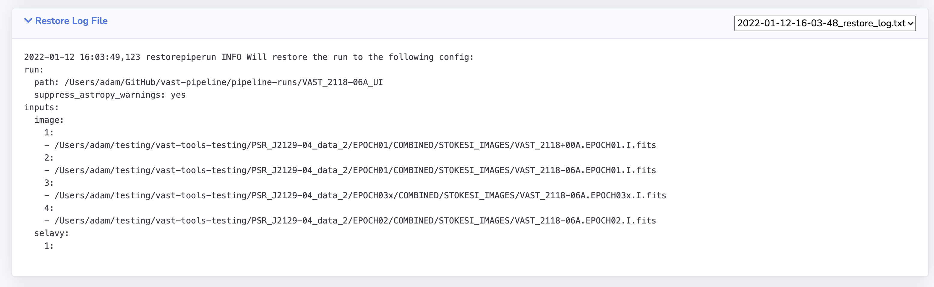 Restore log file.