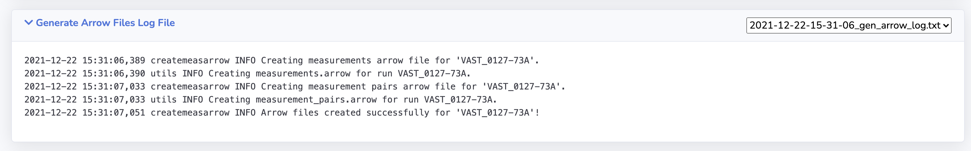 Generate arrow files log file.